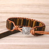 Tiger Eye Natural Stone Beads Leather Wrap Bracelet