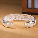 925 Sterling Sliver Ethnic Hollow Flowers Bangles for Women