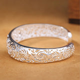 925 Sterling Sliver Ethnic Hollow Flowers Bangles for Women