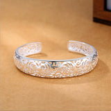925 Sterling Sliver Ethnic Hollow Flowers Bangles for Women
