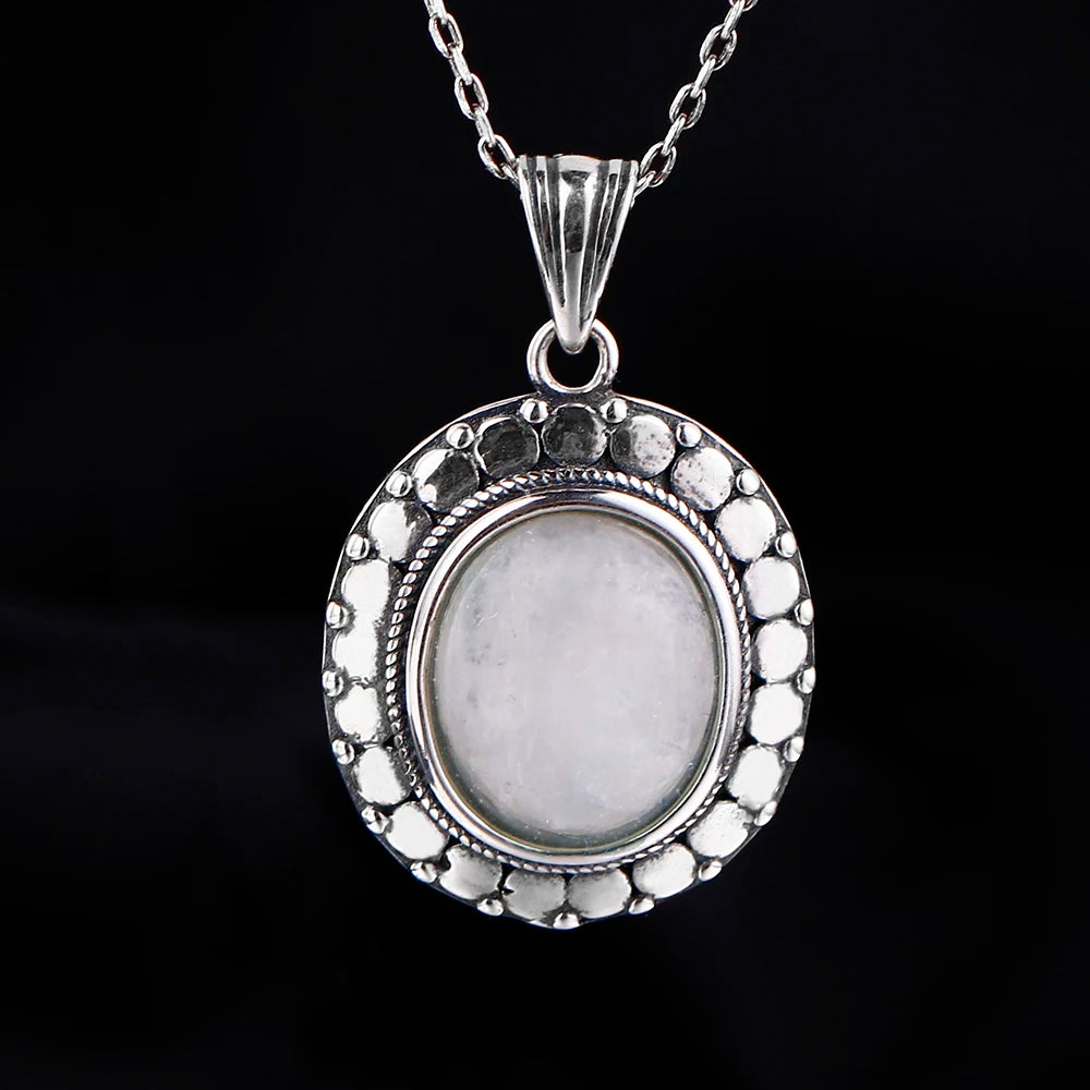 S925 Moonstone Vintage Texture Necklace Engagement Party