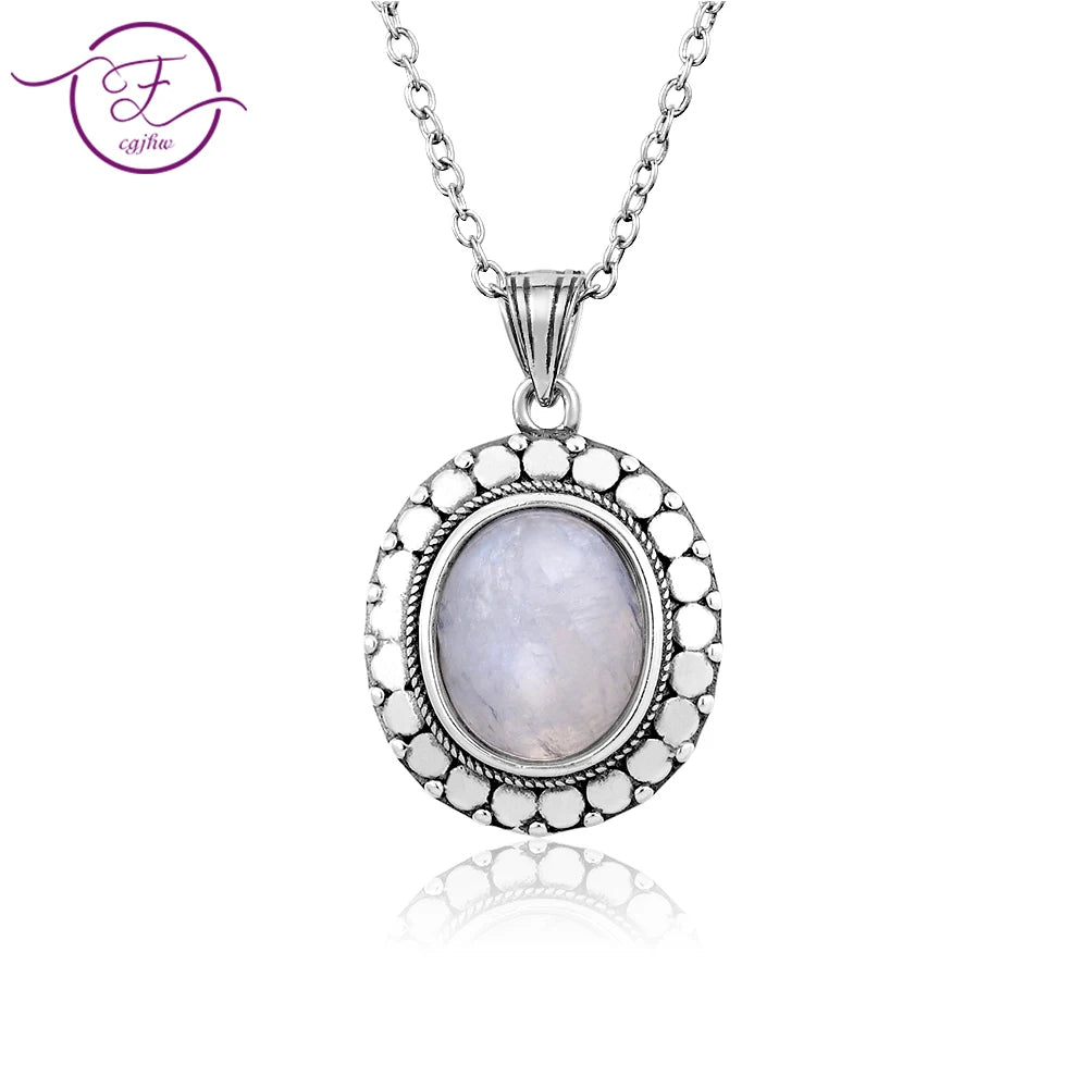 S925 Moonstone Vintage Texture Necklace Engagement Party