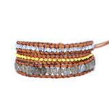 Labradorite Leather Wrap Bracelet with Mix Stones Beads - Boho Jewelry