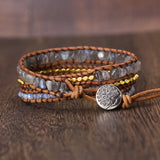 Labradorite Leather Wrap Bracelet with Mix Stones Beads - Boho Jewelry