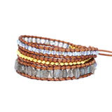 Labradorite Leather Wrap Bracelet with Mix Stones Beads - Boho Jewelry