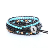 Women Boho Bracelet Natural Stone 5X Leather Wrap Beaded Jewelry
