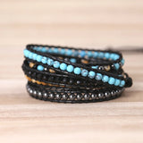 Women Boho Bracelet Natural Stone 5X Leather Wrap Beaded Jewelry