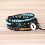 Women Boho Bracelet Natural Stone 5X Leather Wrap Beaded Jewelry