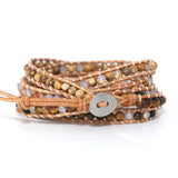 Boho Leather Wrap Bracelet with Tiger Eye Beads