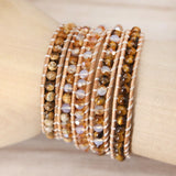 Boho Leather Wrap Bracelet with Tiger Eye Beads