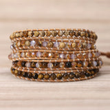 Boho Leather Wrap Bracelet with Tiger Eye Beads