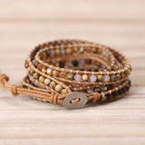 Boho Leather Wrap Bracelet with Tiger Eye Beads