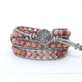 Pink Natural Stones Charm 3 Strands Wrap Bracelets Boho Women Leather Bracelet