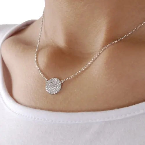 Disco Charm 925 Sterling Silver Necklace with Cubic Zirconia