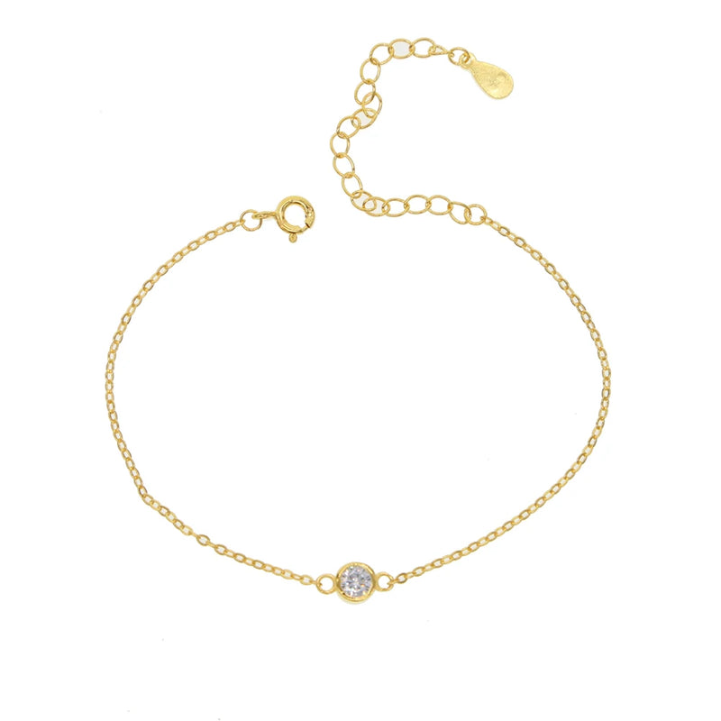 Delicate 925 Sterling Silver Single Stone Chain Bracelet for Girl