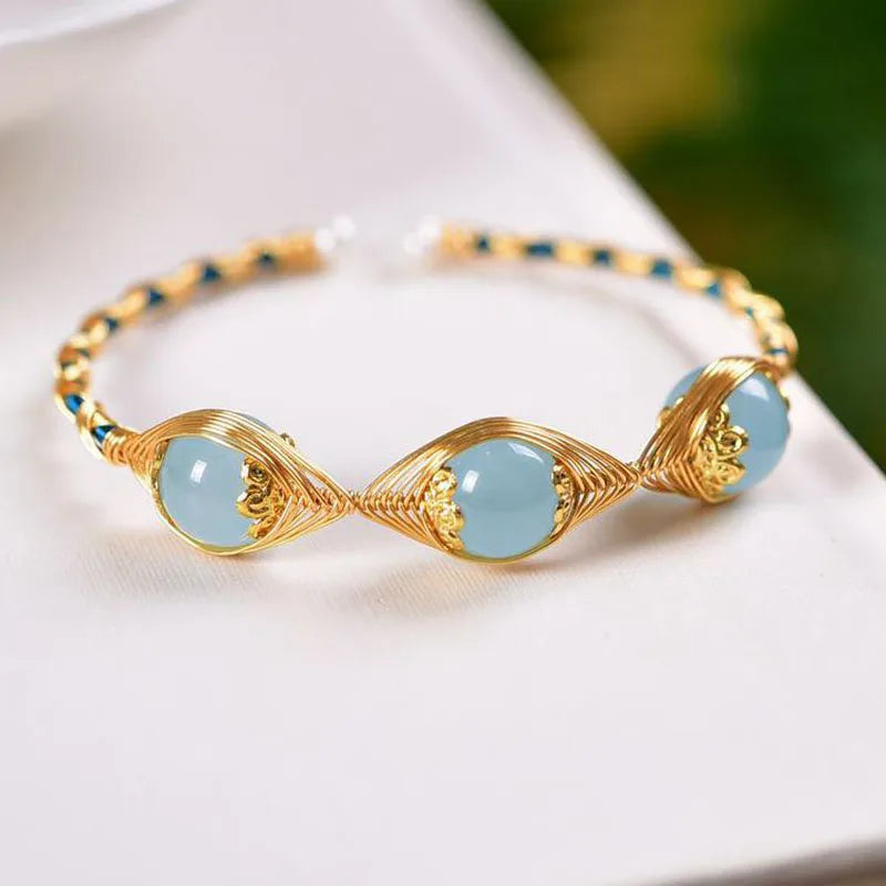 Aquamarine Beaded Bracelet for Women Jewelry
