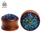 2pcs Rosewood Ear Plugs Pair with Stone Ear Gauges