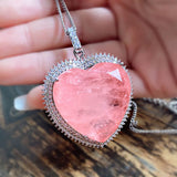 Heart Pink Crystal Tourmaline Pendant Necklace for Women Fine Jewelry