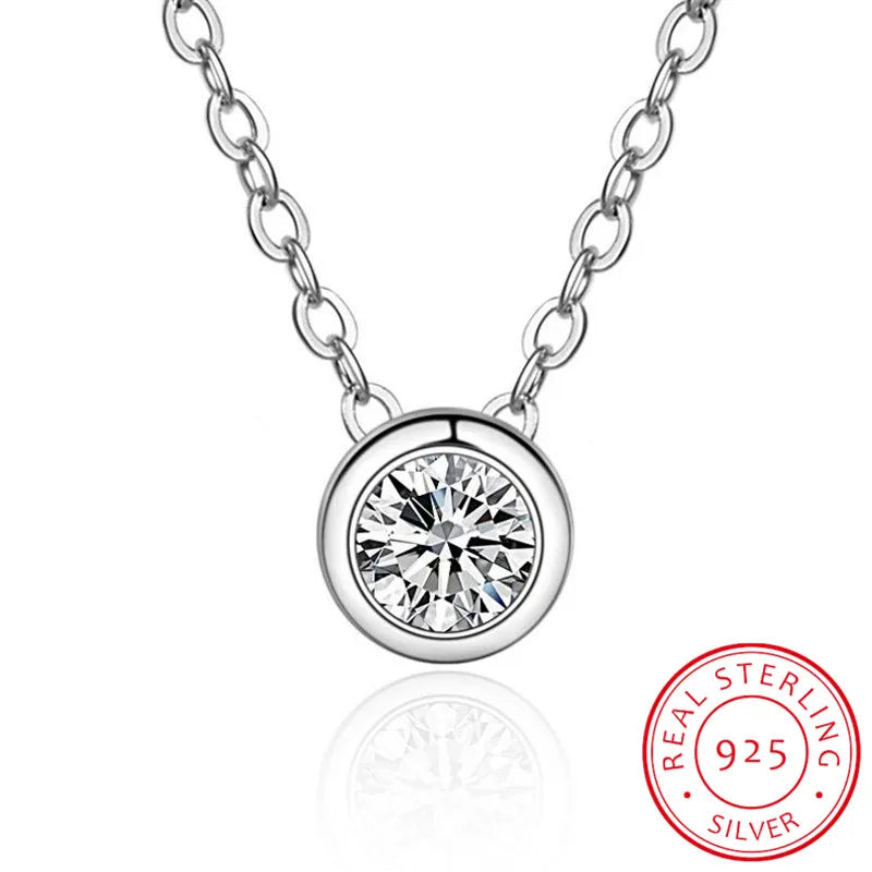 925 Silver Round CZ Pendant Necklace for Women Clear Zirconia Jewelry LN0341