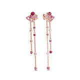 Autumn 925 Silver Pink Pave Earrings Rose Fan Tassel Studs