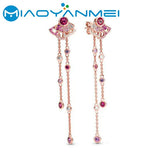 Autumn 925 Silver Pink Pave Earrings Rose Fan Tassel Studs