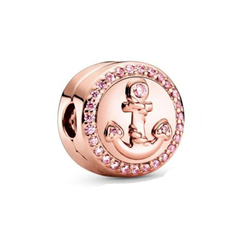 S925 Pave Snake Chain Pattern Rose Sparkling Pink Anchor Clip Bracelet