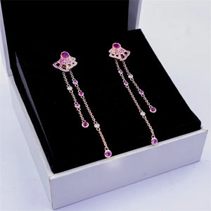 Autumn Pink Fan Stud Earrings 925 Sterling Silver Rose Earring