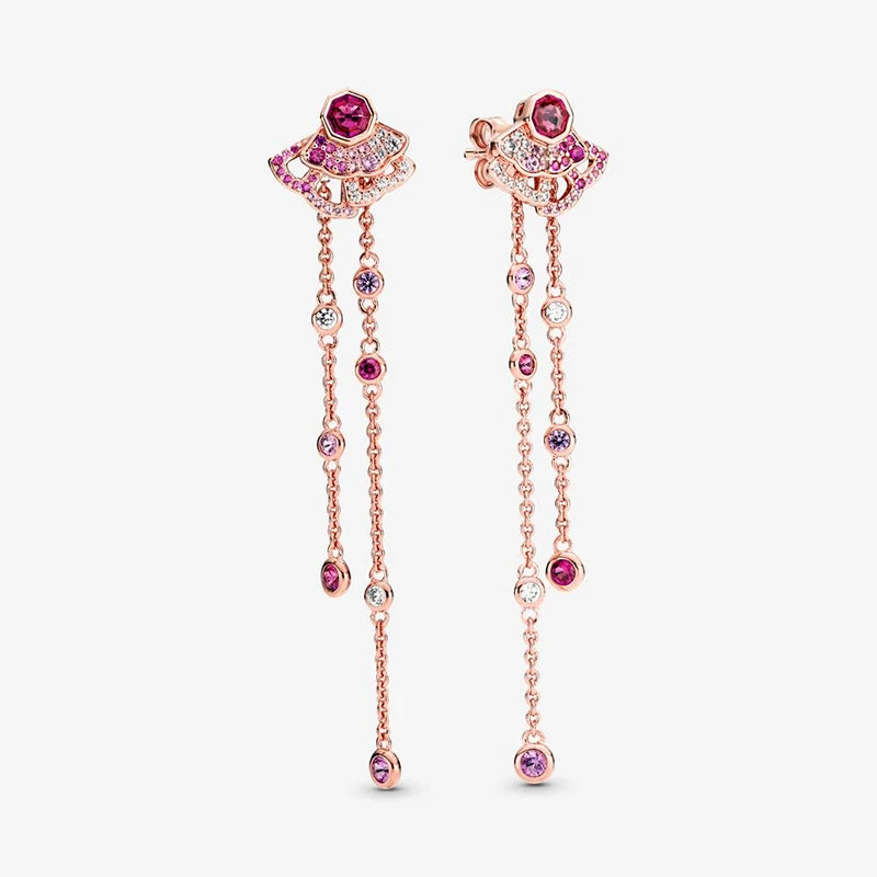 Autumn Pink Fan Stud Earrings 925 Sterling Silver Rose Earring
