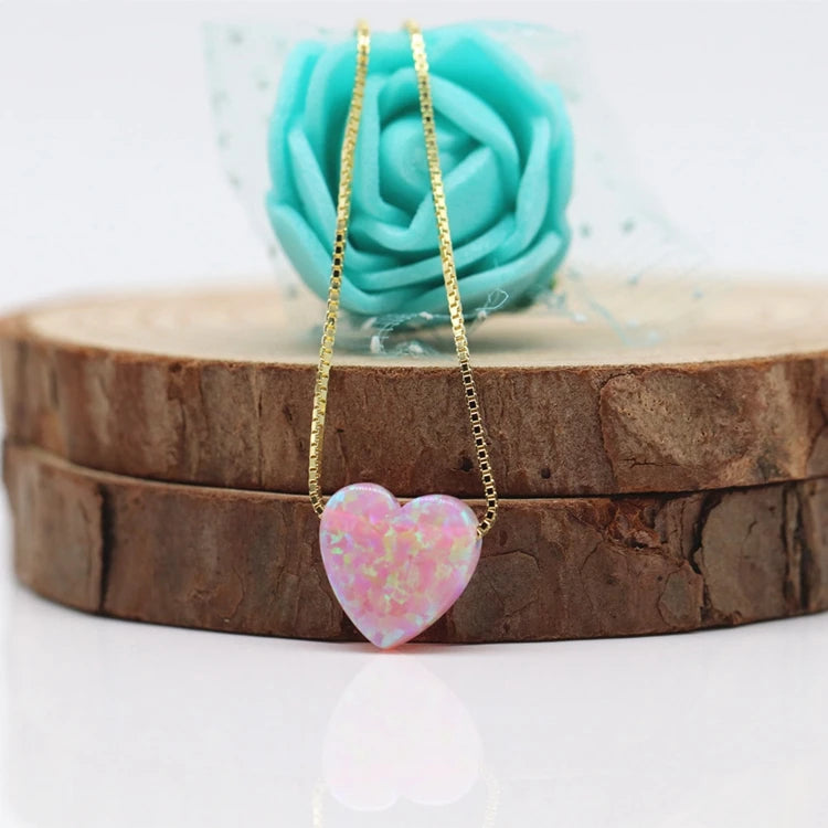 10mm Heart Opal Pendant Necklace 925 Sterling Silver
