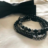CZ Men Bracelet Set Charm Stone Copper Ball Beaded Bracelets