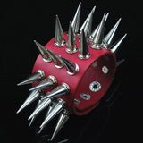 Red Long Rivet Leather Bracelet Men Women Singer Punk Rock Stage