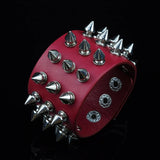 Red Long Rivet Leather Bracelet Men Women Singer Punk Rock Stage