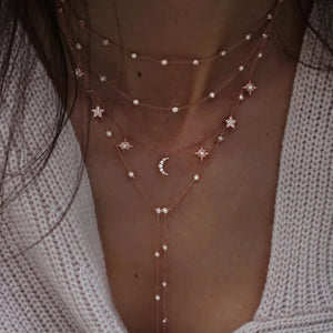 Boho Vintage Star Moon Lock Necklace Women Crystal Pendants Chokers Jewelry