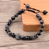 Leopard Head Men Bracelet 8MM Stone Charm Men Jewelry Gift
