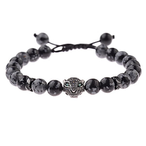 Leopard Head Men Bracelet 8MM Stone Charm Men Jewelry Gift