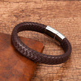 Braided Leather Bracelet with Steel Clasp