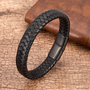 Braided Leather Bracelet with Steel Clasp