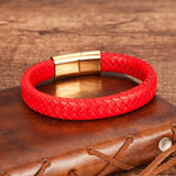 Braided Leather Bracelet with Steel Clasp