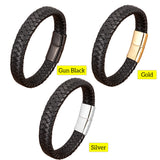 Braided Leather Bracelet with Steel Clasp