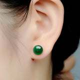 Natural Green Jade Stud Earrings 925 Sterling Silver Earring