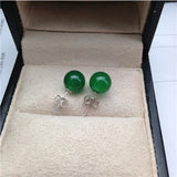 Natural Green Jade Stud Earrings 925 Sterling Silver Earring