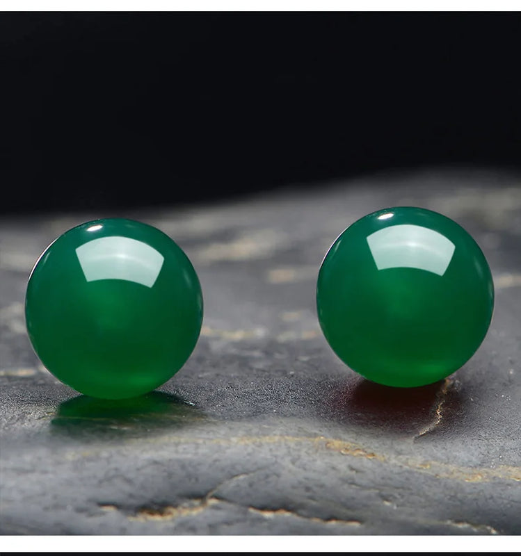 Natural Green Jade Stud Earrings 925 Sterling Silver Earring