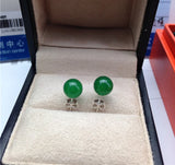 Natural Green Jade Stud Earrings 925 Sterling Silver Earring