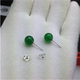 Natural Green Jade Stud Earrings 925 Sterling Silver Earring