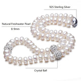Classic Silver Pearl Necklace 8-9mm Natural Freshwater Pearl 925 Silver Choker