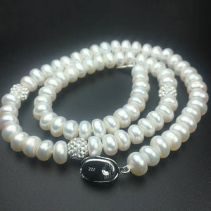Classic Silver Pearl Necklace 8-9mm Natural Freshwater Pearl 925 Silver Choker