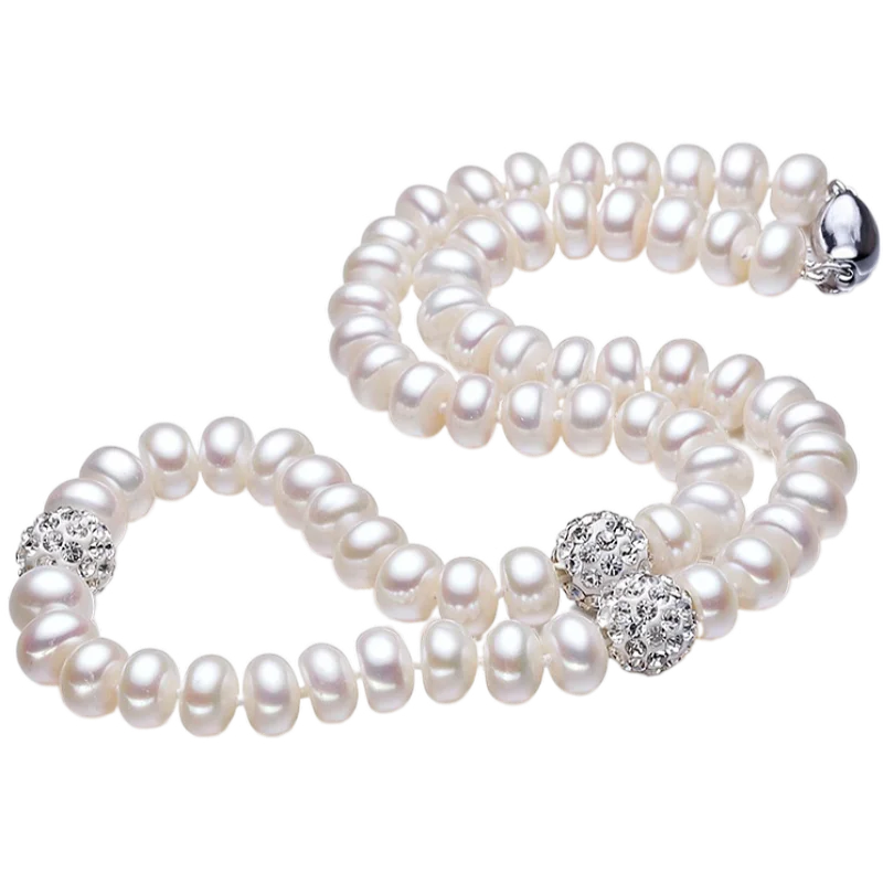 Classic Silver Pearl Necklace 8-9mm Natural Freshwater Pearl 925 Silver Choker