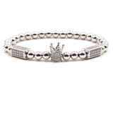 6mm Hematite Bead Bracelet with CZ Crown Charm for Men & Women