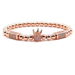 6mm Hematite Bead Bracelet with CZ Crown Charm for Men & Women