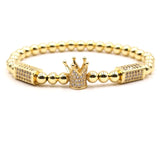 6mm Hematite Bead Bracelet with CZ Crown Charm for Men & Women